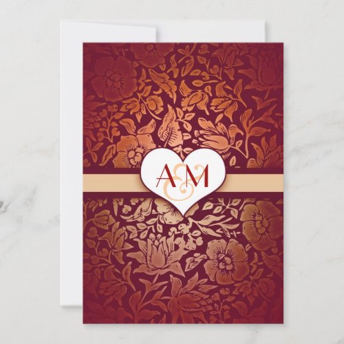 gold 50 wedding anniversary red damask invitations