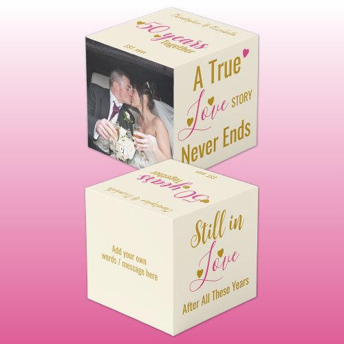 Gold 50 years anniversary pink photo cube