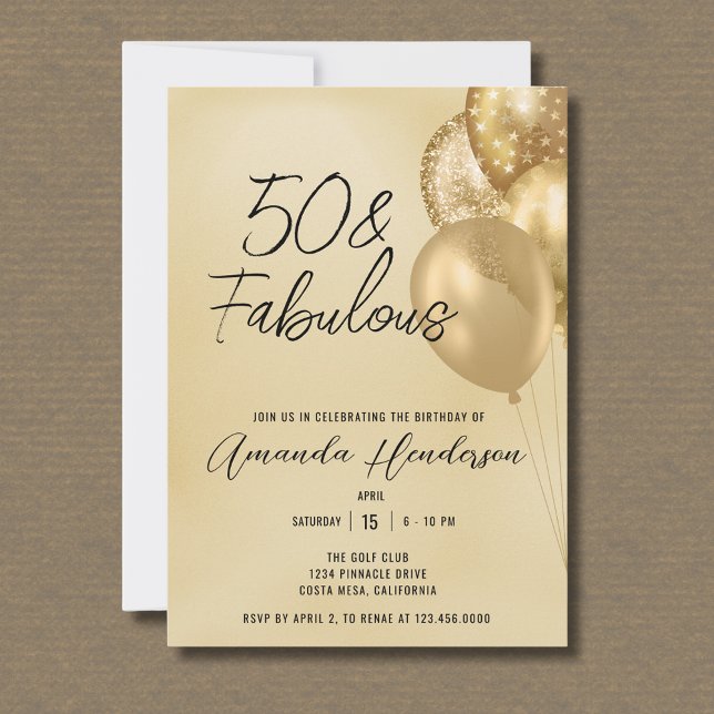 Gold 50th and Fabulous 50th Birthday Invitation (Creator Uploaded)