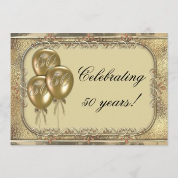 Gold 50th Anniversary Balloon Party Invitation by InvitationBlvd at Zazzle