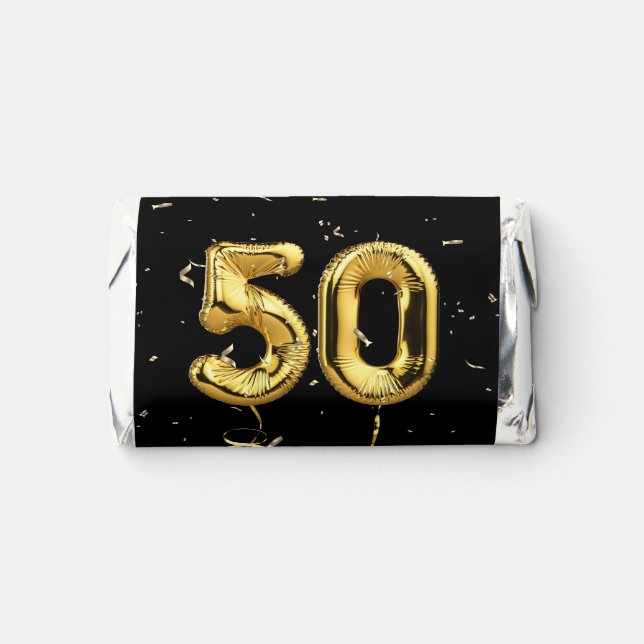 Gold 50th Anniversary Balloons and Confetti  Hershey's Miniatures (Front)