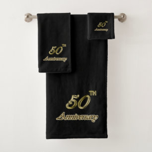 Gold 50th Anniversary (black) Bath Towel Set