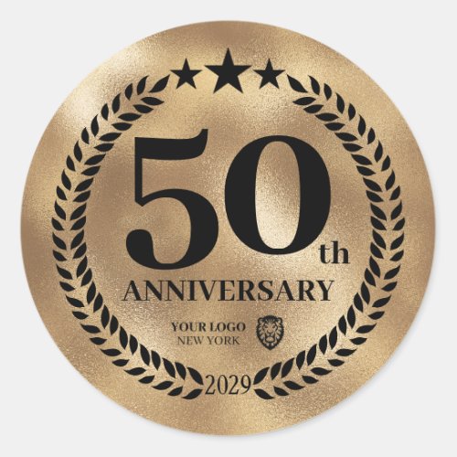 Gold 50th Anniversary Business Logo Commemorative Classic Round Sticker