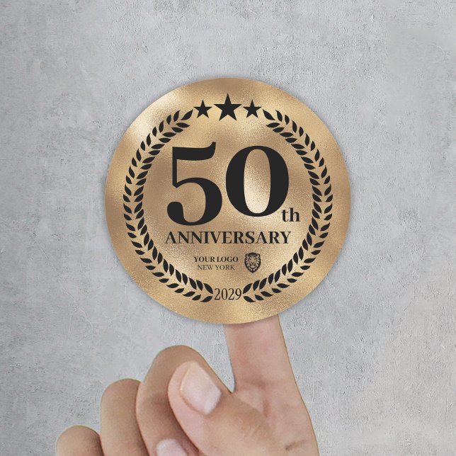 Gold 50th Anniversary Business Logo Commemorative Classic Round Sticker (Gold 50th Anniversary Business Logo Commemorative Classic Round Sticker
)