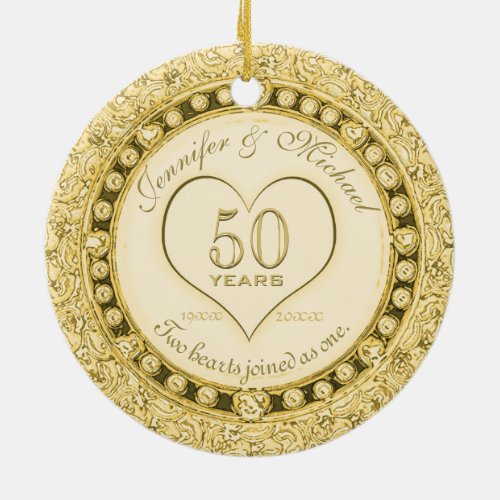 Gold 50th Anniversary Ceramic Ornament