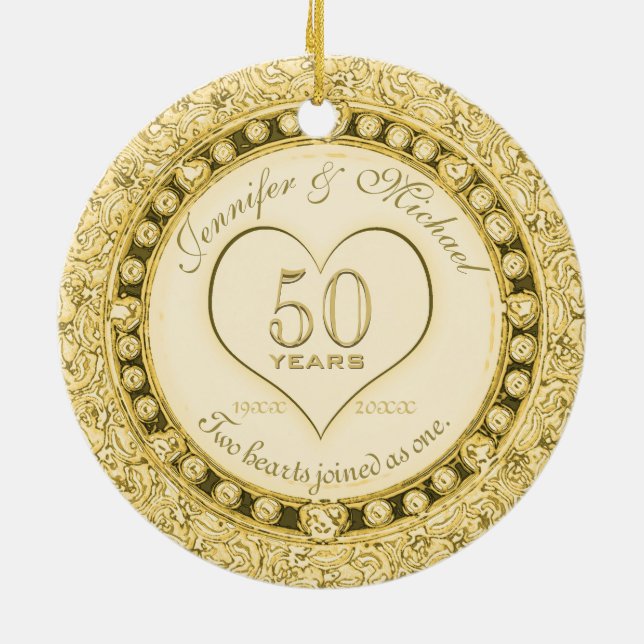 Gold 50th Anniversary Ceramic Ornament (Back)