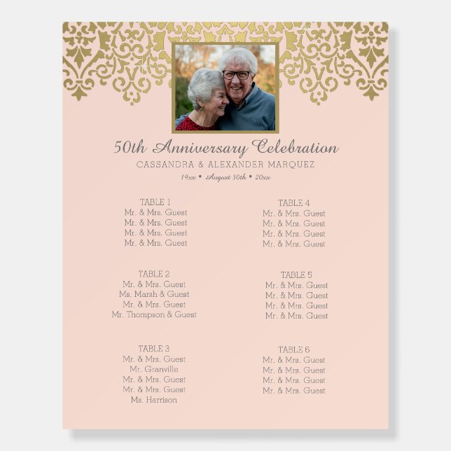 Gold 50th Anniversary Elegant Art Nouveau Seating Foam Board (Front)
