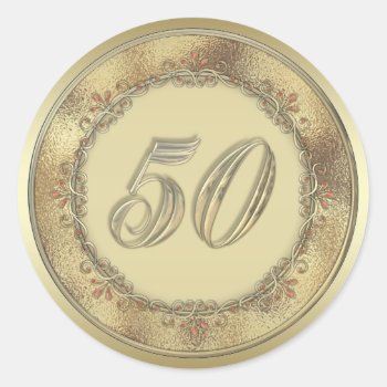 Gold 50th Anniversary Party Seal Labels by InvitationBlvd at Zazzle