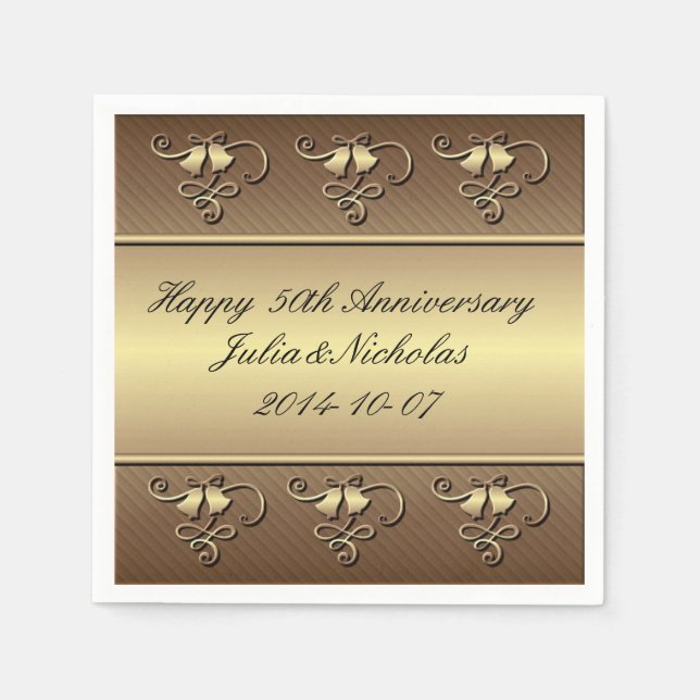 Gold 50th Anniversary Personalized Napkins (Front)