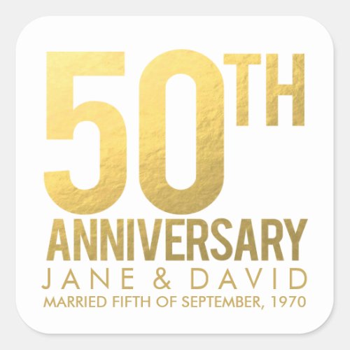 Gold 50th Anniversary Personalized Stickers