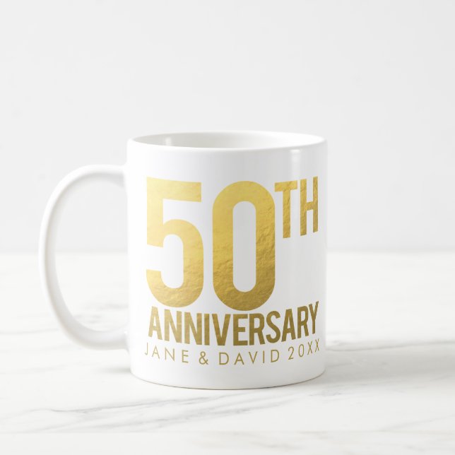 Gold 50th Anniversary Personalized White Mug (Left)