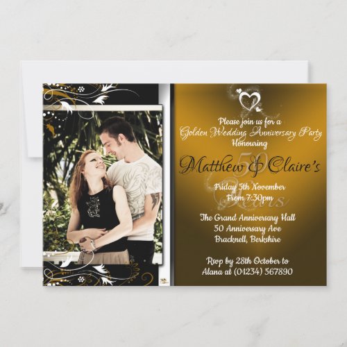 Gold 50th Anniversary Photo Invitations