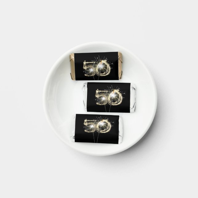Gold 50th Anniversary Sparklers On Black Hershey's Miniatures (Plate)