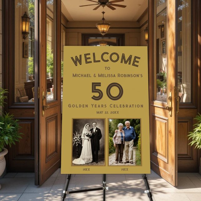 Gold 50th Anniversary Welcome Sign with Photos (Creator Uploaded)