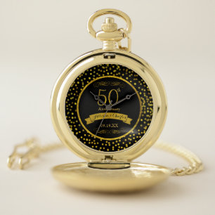Gold 50th Anniversary Your Names & Wedding Date Pocket Watch