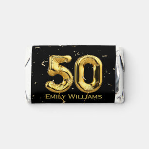 Gold 50th Birthday Balloons and Confetti Hershey's Miniatures