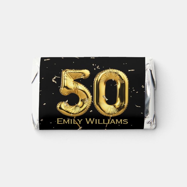 Gold 50th Birthday Balloons and Confetti   Hershey's Miniatures (Front)