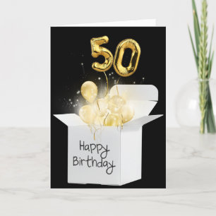 Gold 50th Birthday Balloons In White Box Card