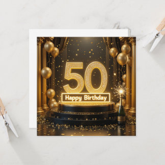 Gold 50th Birthday Card