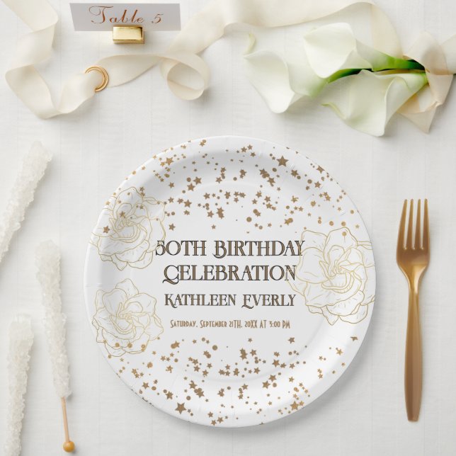 Gold 50th Birthday Celebration  Paper Plates (Wedding)