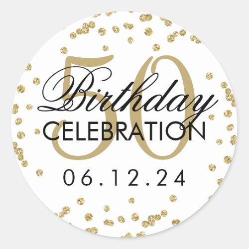 Gold 50th Birthday Faux Glitter Confetti Classic Round Sticker