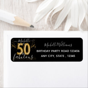 Gold 50th Birthday Glitter Black Return Address Label