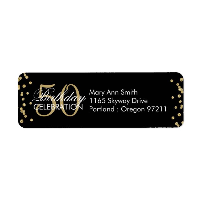 Gold 50th Birthday Glitter Confetti Black Label (Front)