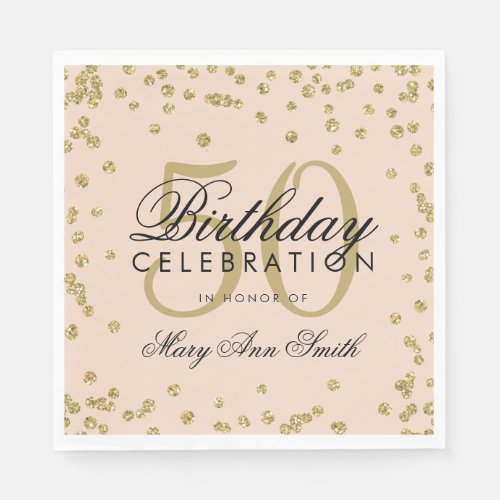 Gold 50th Birthday Glitter Confetti Blush Pink Napkins