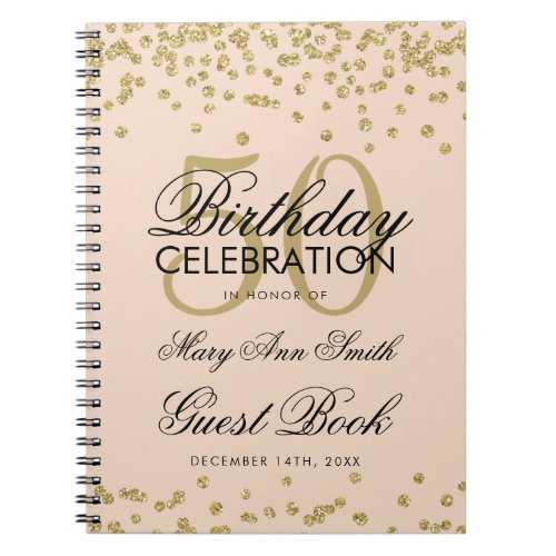 Gold 50th Birthday Guest Book Confetti Blush Pink