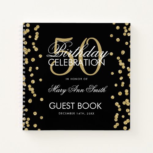 Gold 50th Birthday Guestbook Confetti Black Notebook