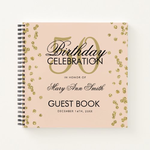 Gold 50th Birthday Guestbook Confetti Blush Pink Notebook