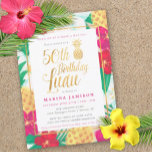 Gold 50th Birthday Luau Party Invitations<br><div class="desc">Tropical gold 50th birthday luau invitations with fun,  pretty tropical flowers and pineapples,  with gold accents. Perfect for a luau themed fiftieth birthday bash!</div>