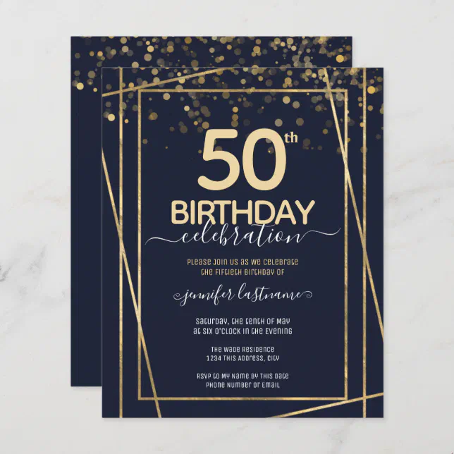 Gold 50th Birthday Party Budget Invitation | Zazzle