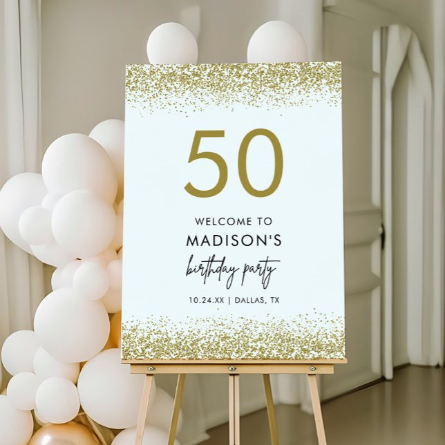 Gold 50th Birthday Party Decoration Welcome Sign (Creator Uploaded)