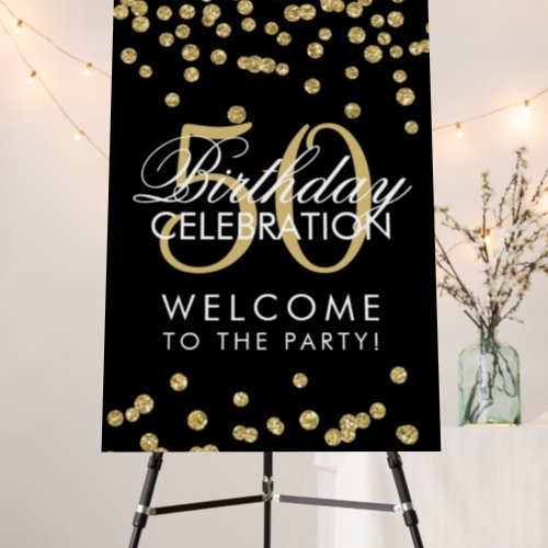 Gold 50th Birthday Party Glitter Confetti Black  Foam Board