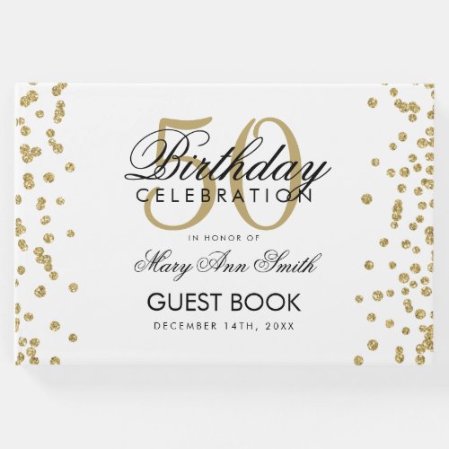 Gold 50th Birthday Party Glitter Confetti Guest Book