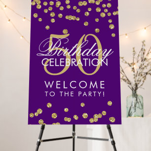 Gold 50th Birthday Party Glitter Confetti Purple Foam Board