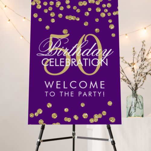 Gold 50th Birthday Party Glitter Confetti Purple  Foam Board