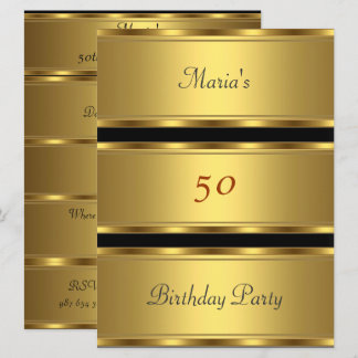 Gold 50th birthday Party Gold Black Invitation