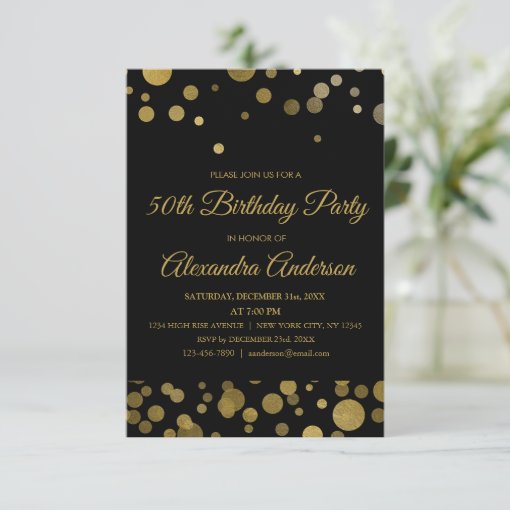 Gold 50th Birthday Party Gold Confetti Invitation | Zazzle