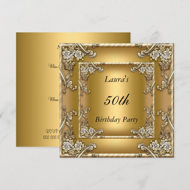 Gold 50th Birthday Party  Invitation Gold (Front/Back)