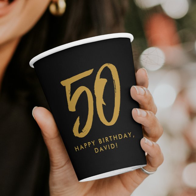 Gold 50th birthday party personalized paper cups (Creator Uploaded)