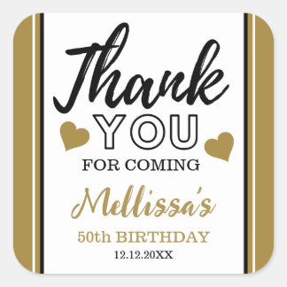 Gold 50th Birthday Party Thank You Favors Square Sticker