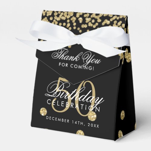 Gold 50th Birthday Thank You Confetti Black Favor Boxes