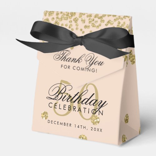 Gold 50th Birthday Thank You Confetti Blush Pink Favor Boxes