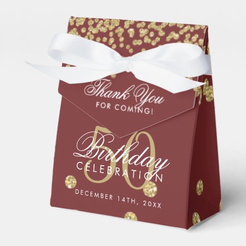 Gold 50th Birthday Thank You Confetti Burgundy Favor Boxes