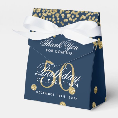 Gold 50th Birthday Thank You Confetti Navy Blue Favor Boxes