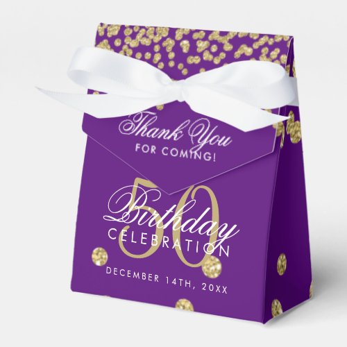 Gold 50th Birthday Thank You Confetti Purple Favor Boxes