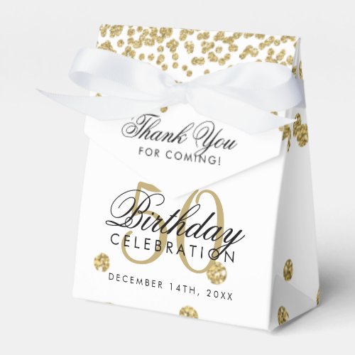 Gold 50th Birthday Thank You Confetti White Favor Boxes