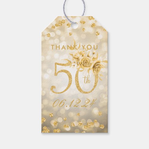 Gold 50th Birthday Thank You Glam Lights  Gift Tags
